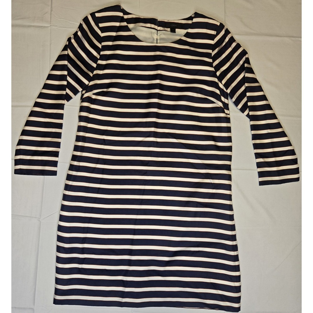 J Crew 100% Silk Shift Dress Lined Stripe Red White Blue Sz 2 Nautical Patriotic